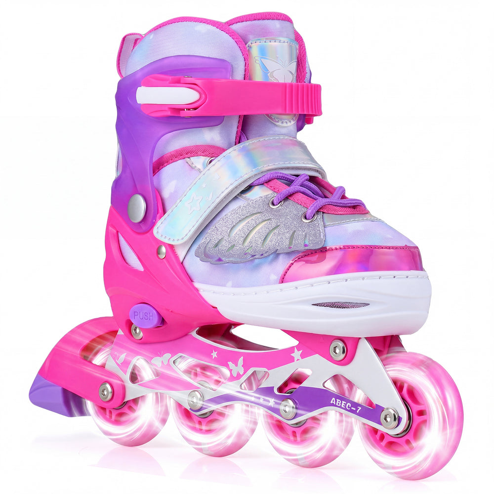 Kids Inline Skates with Full Light Up PU Wheels Adjustable Length for Beginners-Pink