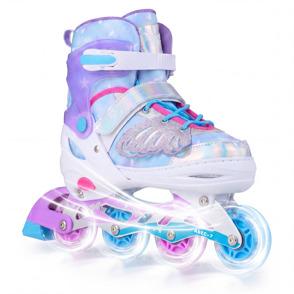 Children Roller Blades with Full Light Up PU Wheels and Brake for Beginners-Blue