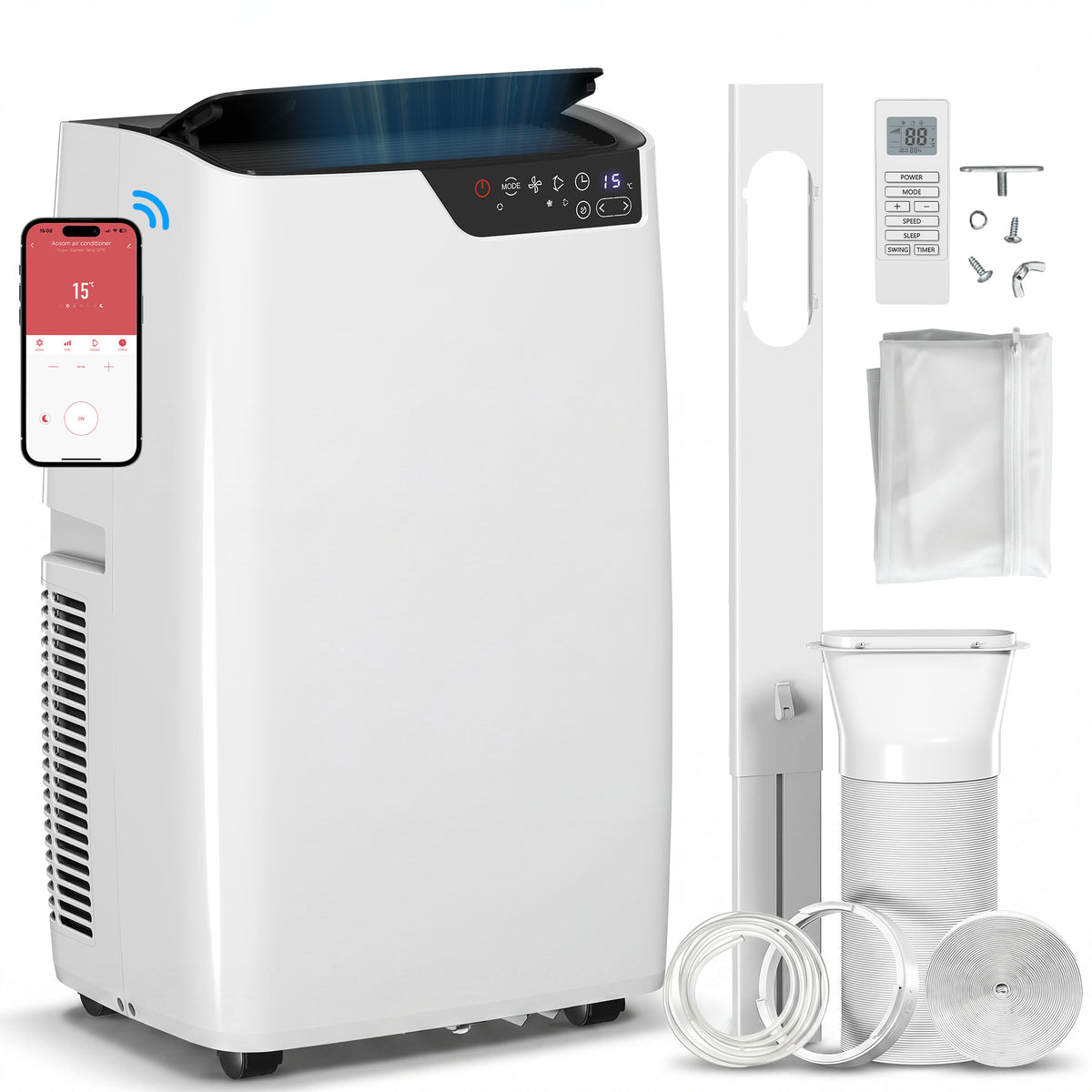 HOMCOM Portable Air Conditioner 14000 BTU, 4-in-1 AC Unit with Cool, Dehumidifier, Fan, Sleep Mode, WiFi Voice Remote Control