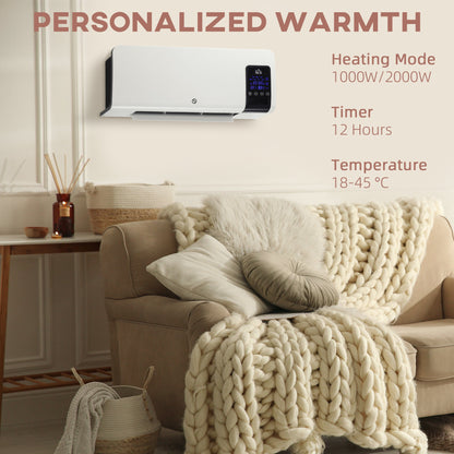 HOMCOM 2000W Wall-Mounted Heater, 18-45Â°C Temperature, White