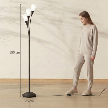 HOMCOM Modern Standing Lamp, 3-Light Upright Floor Lamps for Living Room, Black