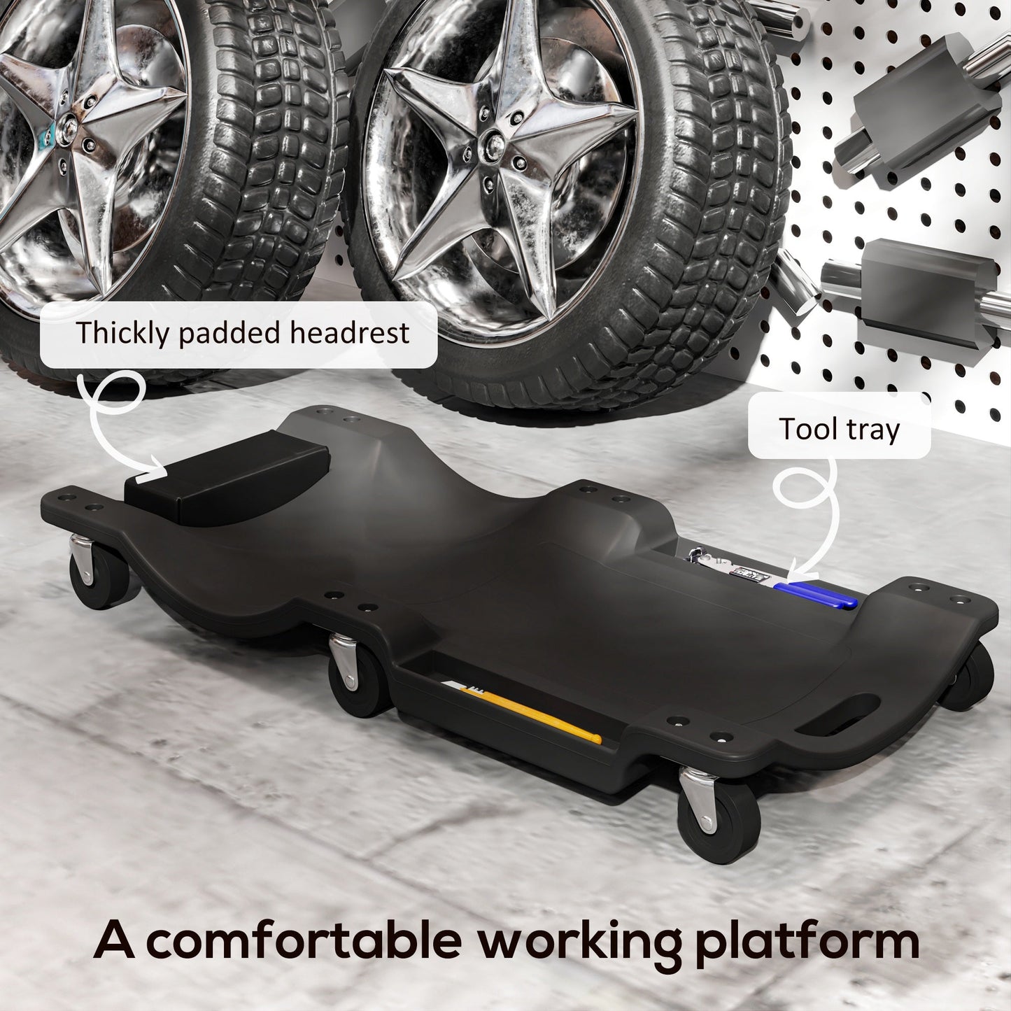 DURHAND Mechanic Vehicle Creeper, Under-Car Rolling Crawler Board, with Headrest, Wheels, Black