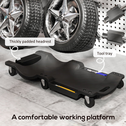 DURHAND Mechanic Vehicle Creeper, Under-Car Rolling Crawler Board, with Headrest, Wheels, Black