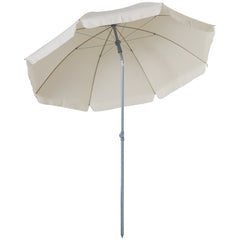 Outsunny 2.2m Beach Umbrella, Portable Parasol with Tilting Function, Outdoor Sunshade Shelter with 8 Ribs for Garden, Pool and Patio, Cream White