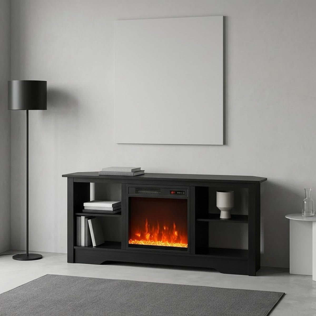 TV Stand and Electric Fireplace Set with Adjustable Flame Effects-Black