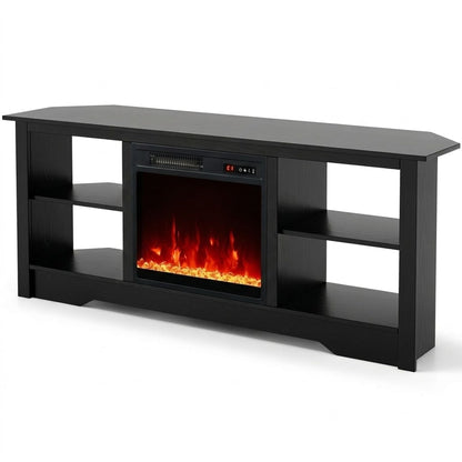 TV Stand and Electric Fireplace Set with Adjustable Flame Effects-Black