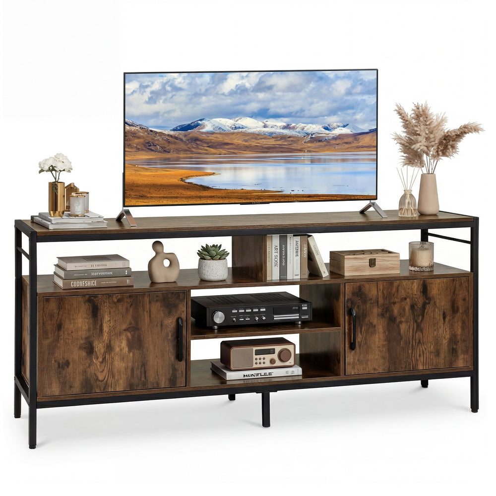 TV Stand for TVs up to 147 cm with 2 Storage Cabinets and 4 Open Shelves-Rustic Brown