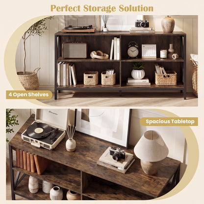TV Stand for TVs up to 55" with 4 Open Shelves & Raised Metal Legs for Living Room-Rustic Brown