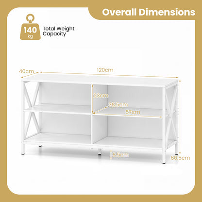 TV Stand for TVs up to 55" with 4 Open Shelves & Raised Metal Legs for Living Room-White