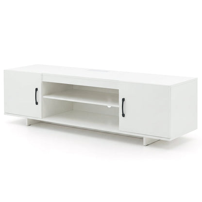 TV Stand for TVs up to 70 Inches with Power Outlet and 2 Cable Holes-White