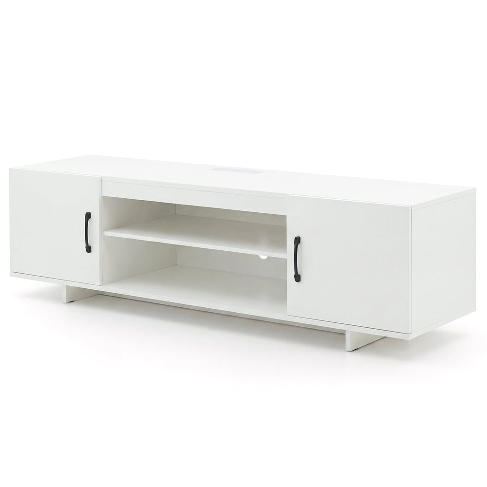 TV Stand for TVs up to 70 Inches with Power Outlet and 2 Cable Holes-White