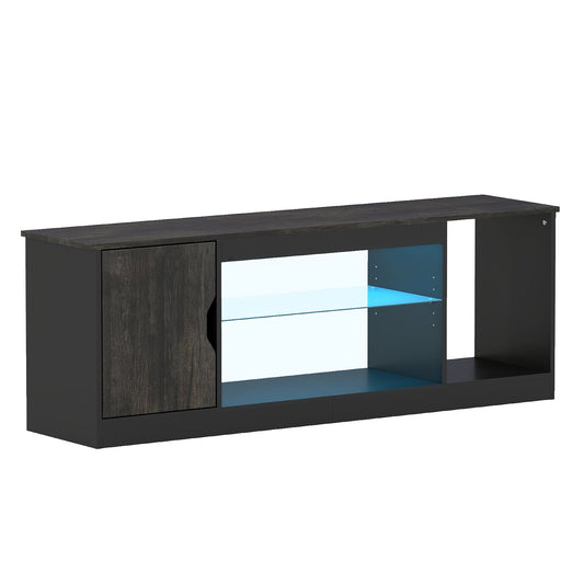 TV Stand with LED Light Strip & Adjustable Glass Shelf for TVs up to 65"-Black
