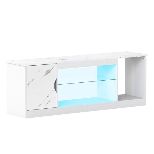 TV Stand with LED Light Strip & Adjustable Glass Shelf for TVs up to 65"-White