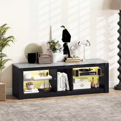 TV Stand with LED Light for TVs up to 65 inch with Adjustable Tempered Glass Shelves-Grey
