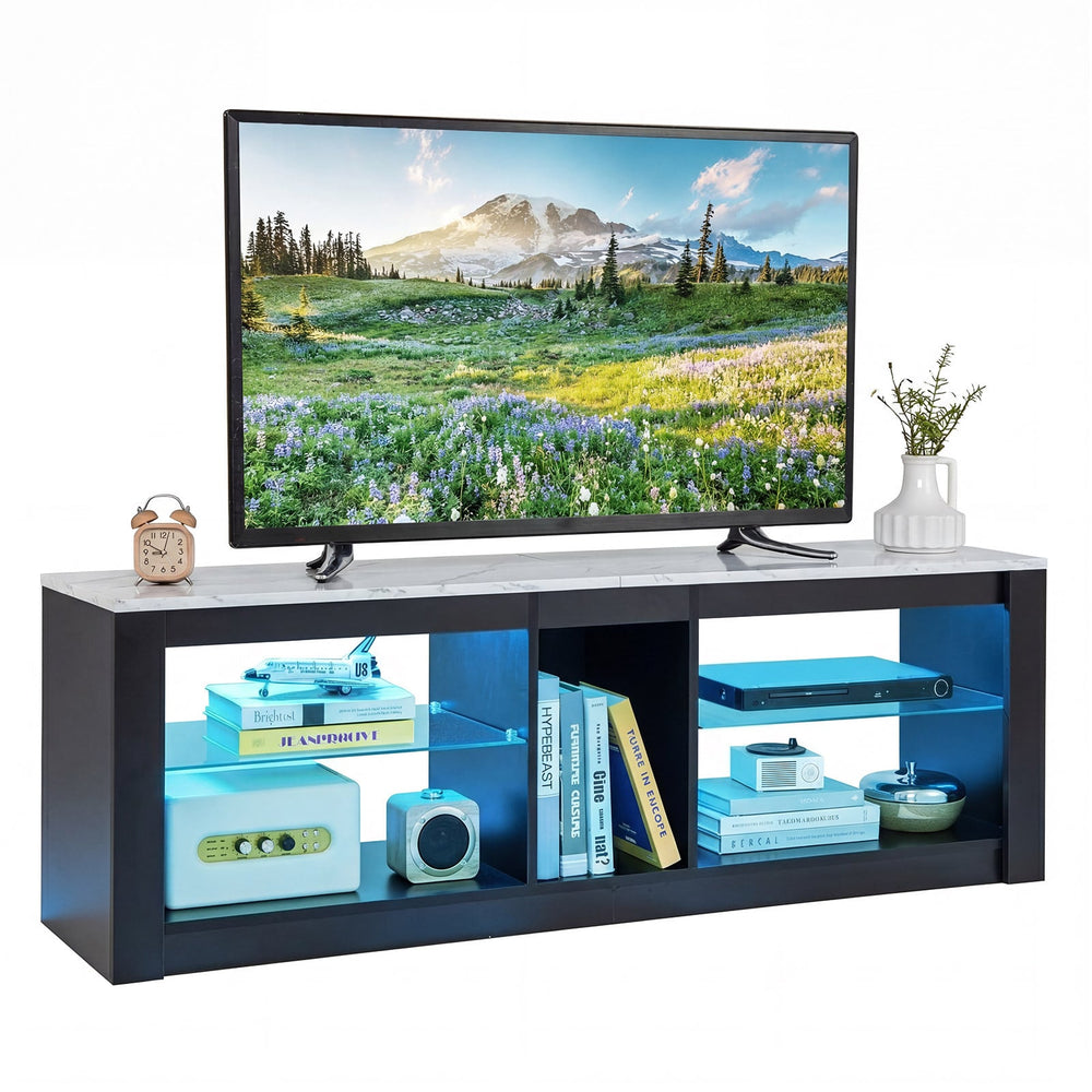 TV Stand with LED Light for TVs up to 65 inch with Adjustable Tempered Glass Shelves-Grey