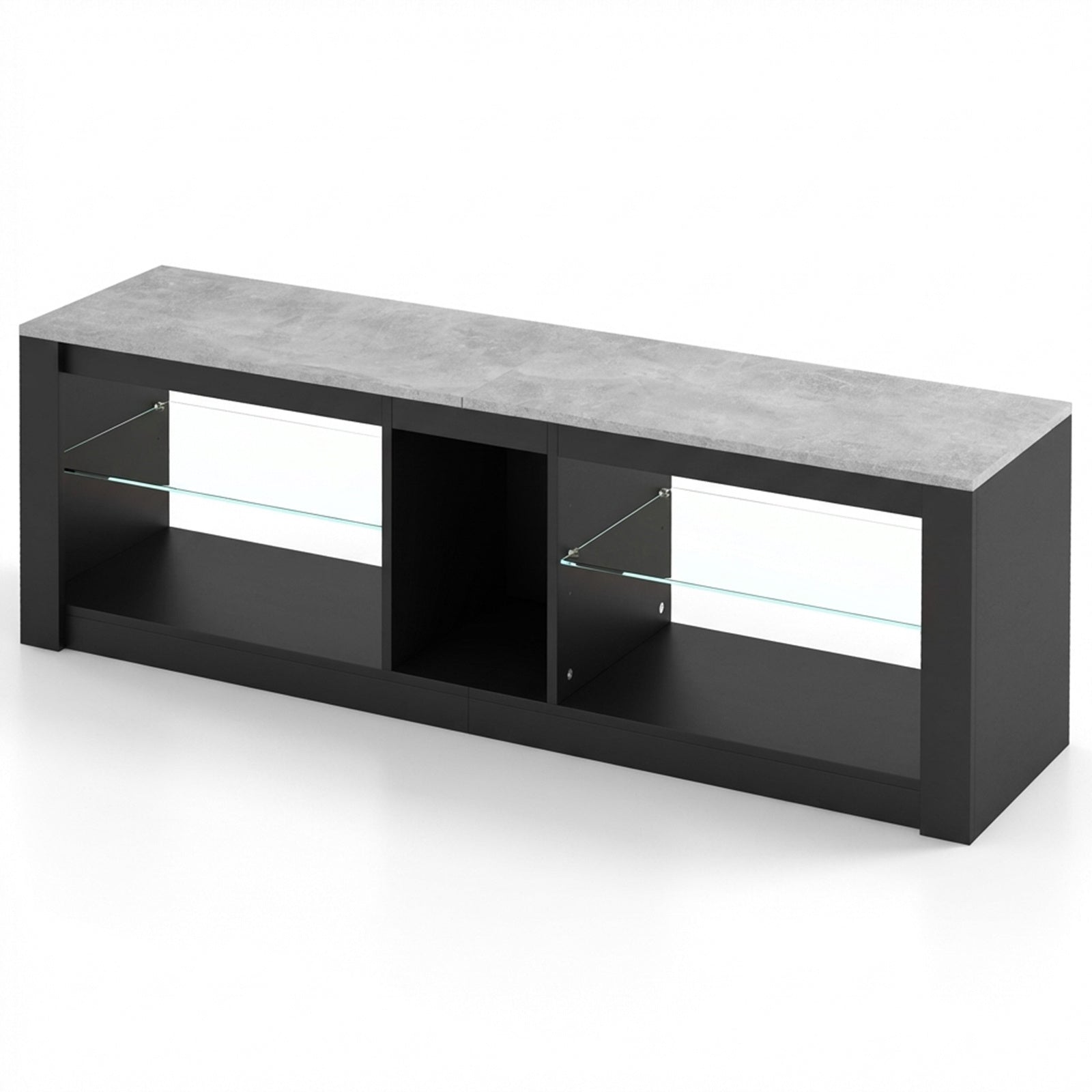 TV Stand with LED Light for TVs up to 65 inch with Adjustable Tempered Glass Shelves-Grey