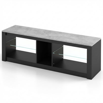 TV Stand with LED Light for TVs up to 65 inch with Adjustable Tempered Glass Shelves-Grey