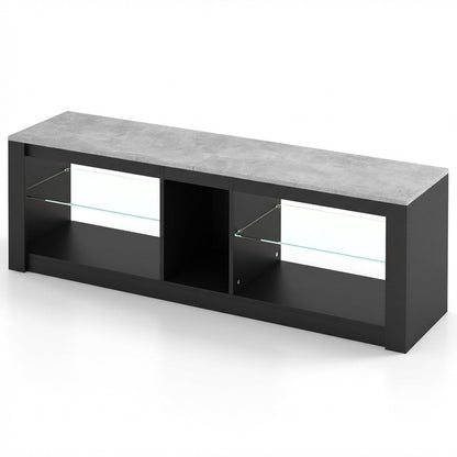 TV Stand with LED Light for TVs up to 65 inch with Adjustable Tempered Glass Shelves-Grey