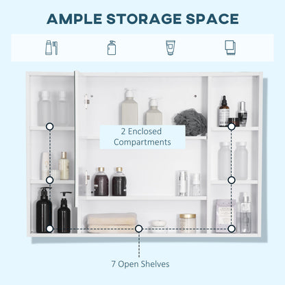 kleankin Wall Mounted Medicine Cabinet, Bathroom Mirror Cabinet with Mirrored Door, Shelves and Storage Cupboard, White