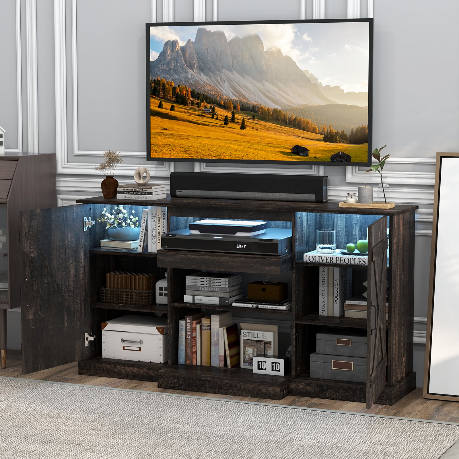 TRUCK FURNITURE AG SHELF TV BOARD BOXセット TV Cabinet with 3-Level Shelves for TVs up to 68 Inch-Oak
