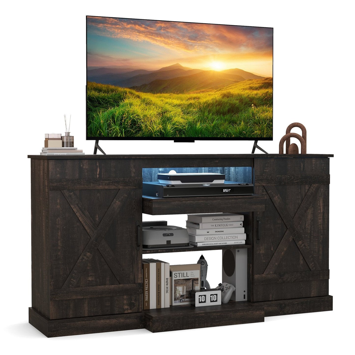 TV Cabinet with 3-Level Shelves for TVs up to 68 Inch-Oak