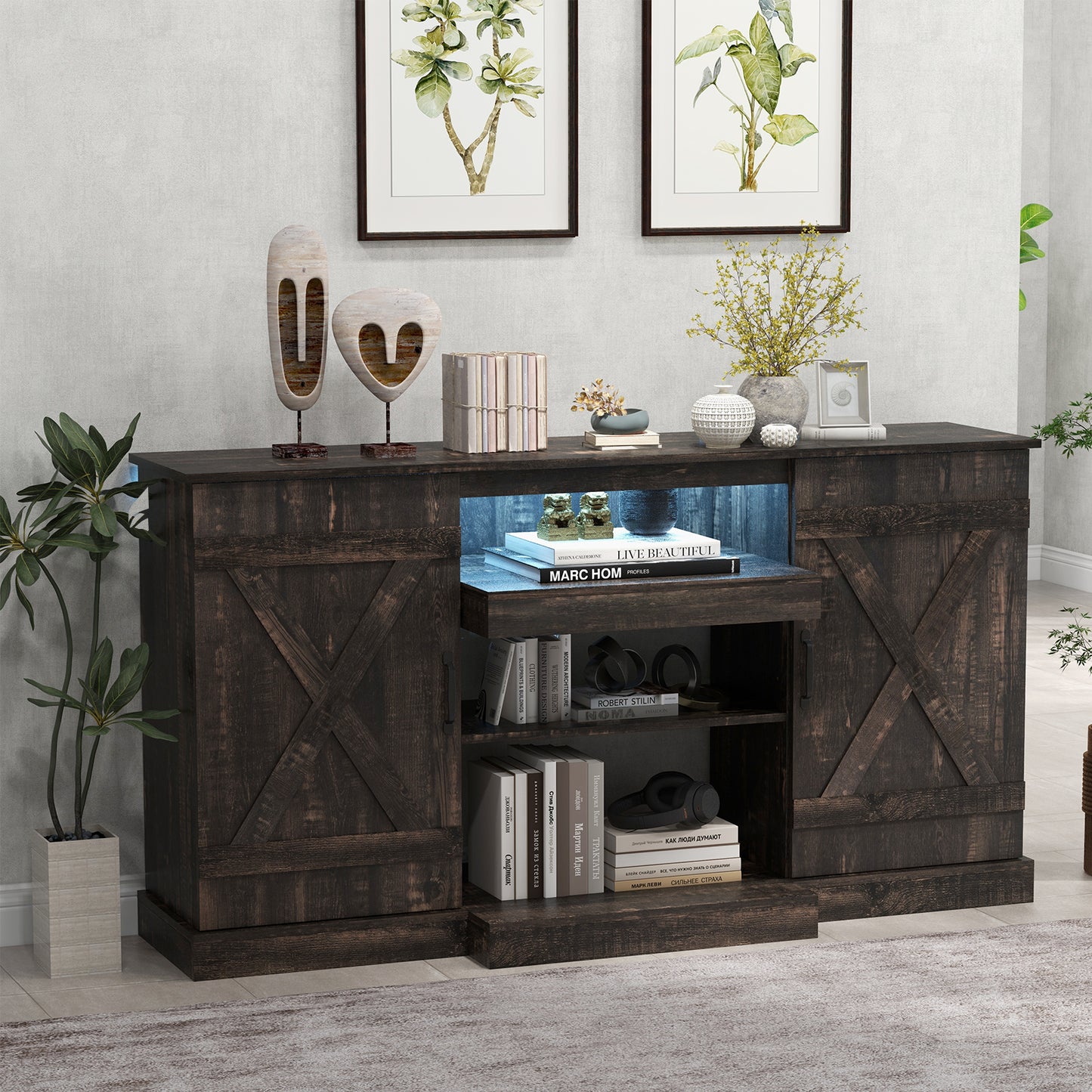 TV Cabinet with 3-Level Shelves for TVs up to 68 Inch-Oak