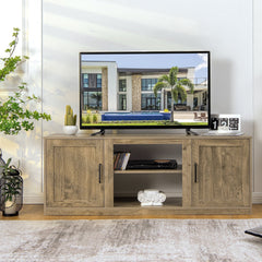TV Stand for 65 Inches TVs with Storage Cabinets and Adjustable Shelves-Natural