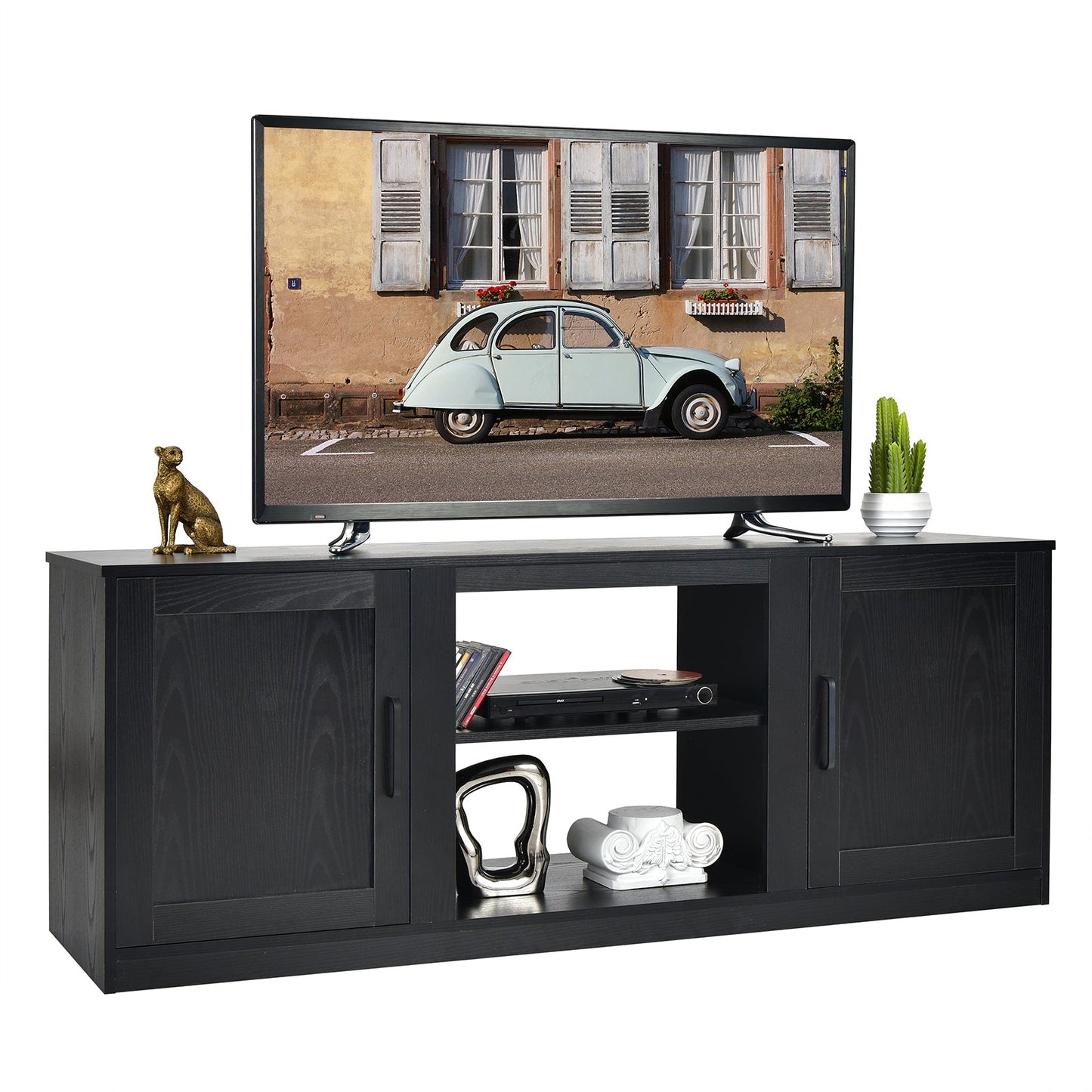 TV Stand for 65 Inches TVs with Storage Cabinets and Adjustable Shelves-Black
