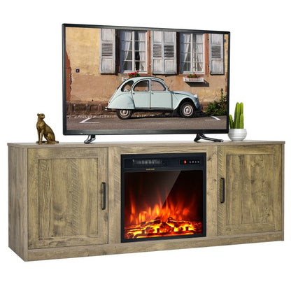 58 Inch TV Stand with 1500W Faux Fireplace for TVs up to 65 Inch-Natural