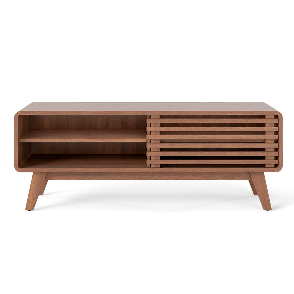 TV Stand for TVs up to 55 Inches Entertainment Center with Sliding Door-Walnut