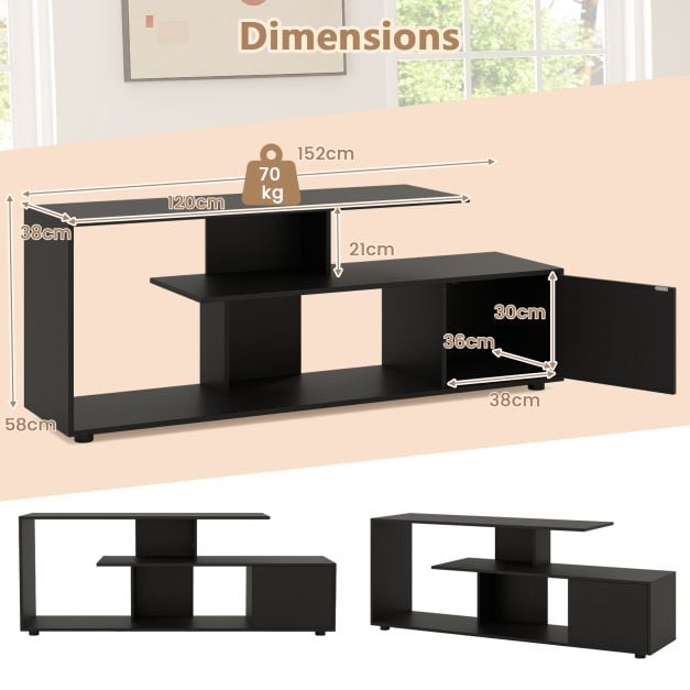 TV stand for TVs up to 55 inches with shelves & cabinet TV cabinet lowboard black