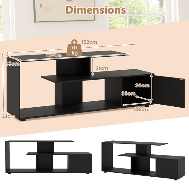 TV stand for TVs up to 55 inches with shelves &amp; cabinet TV cabinet lowboard black