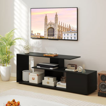TV stand for TVs up to 55 inches with shelves &amp; cabinet TV cabinet lowboard black