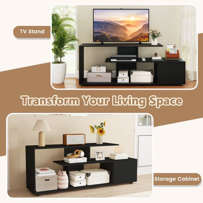 TV stand for TVs up to 55 inches with shelves &amp; cabinet TV cabinet lowboard black