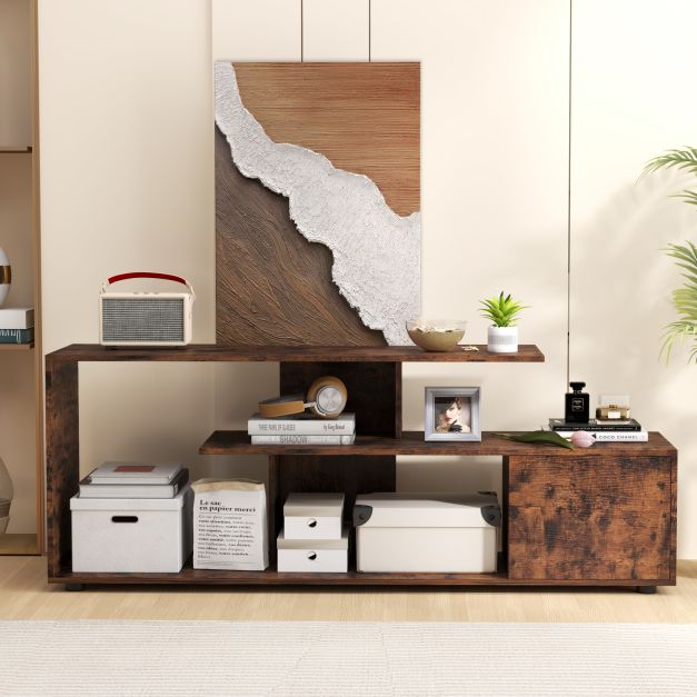 TV stand for TVs up to 55 inches with shelves &amp; cabinet TV cabinet lowboard brown