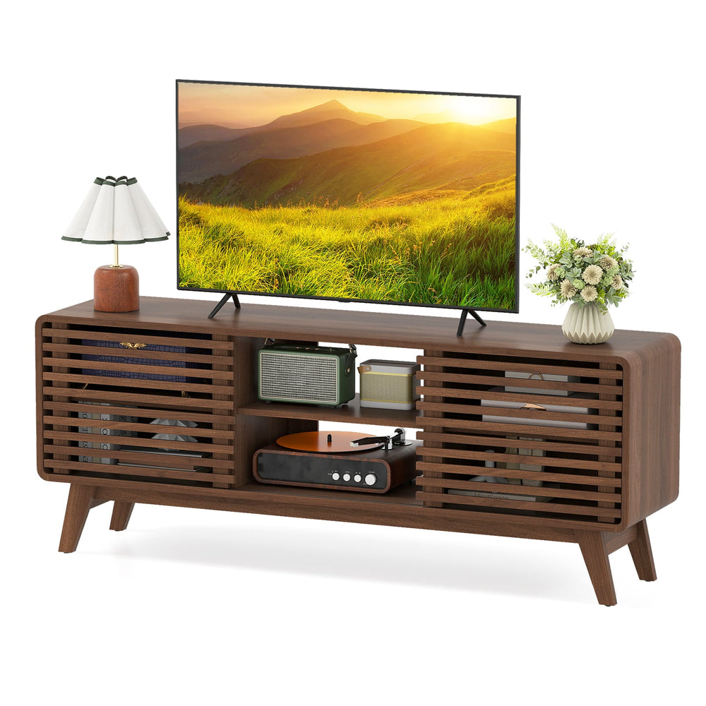 TV Stand for TVs up to 65 Inches Entertainment Center with Sliding Doors-Walnut