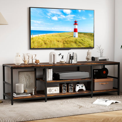 TV Stand for TVs up to 65 Inches with Open Storage Shelves-Rustic Brown