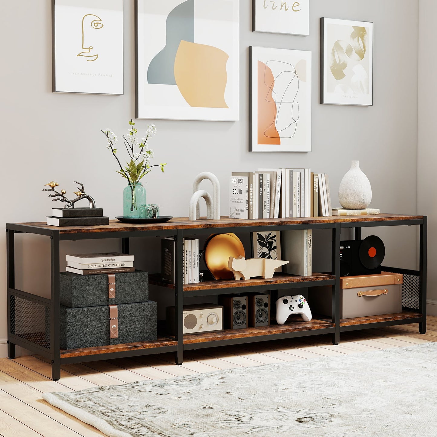 TV Stand for TVs up to 65 Inches with Open Storage Shelves-Rustic Brown