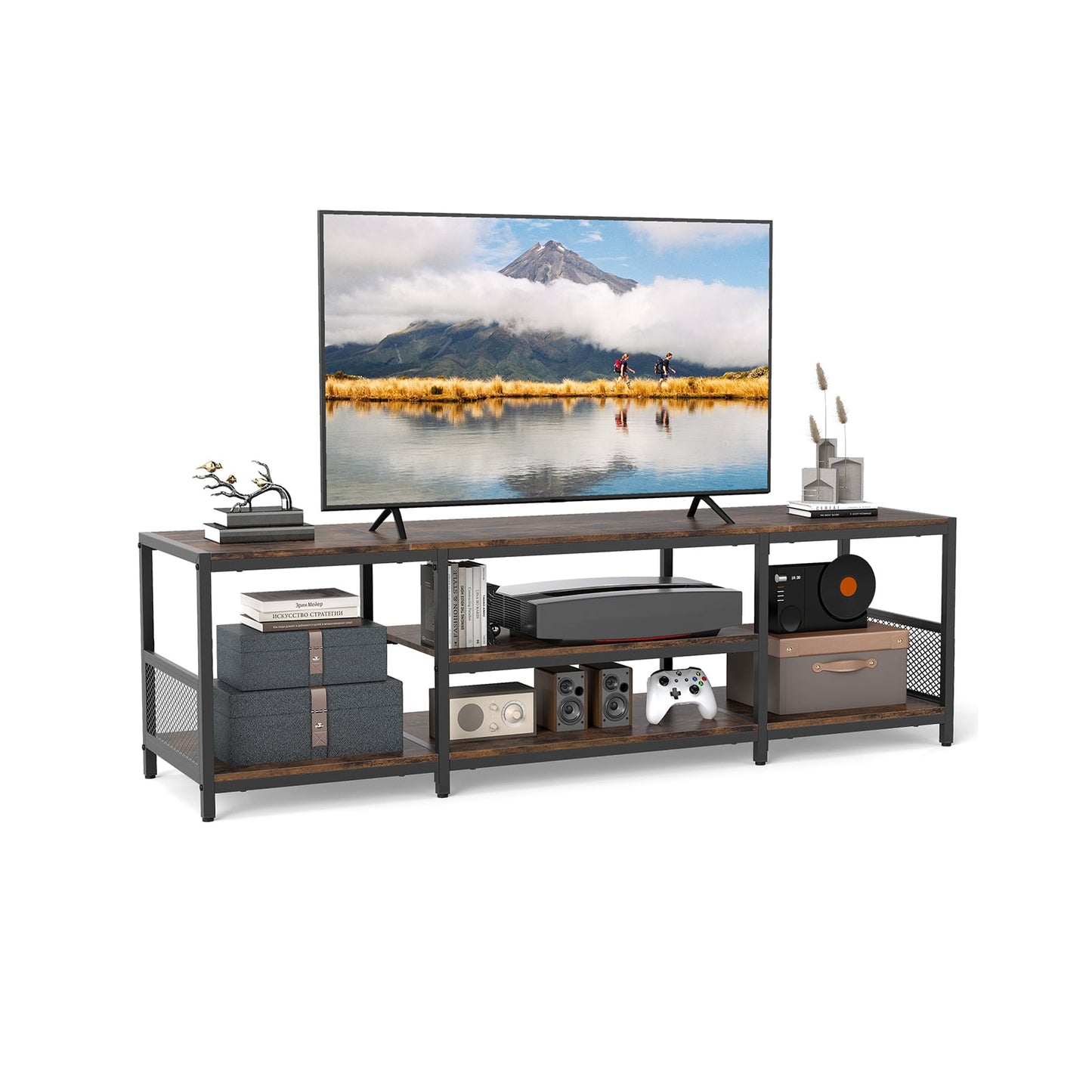 TV Stand for TVs up to 65 Inches with Open Storage Shelves-Rustic Brown