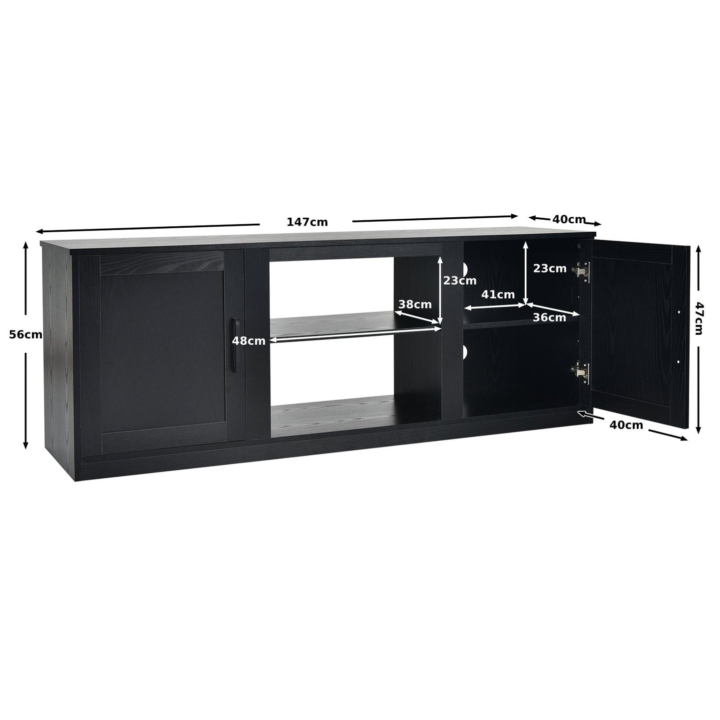 TV Stand for 65 Inches TVs with Storage Cabinets and Adjustable Shelves-Black