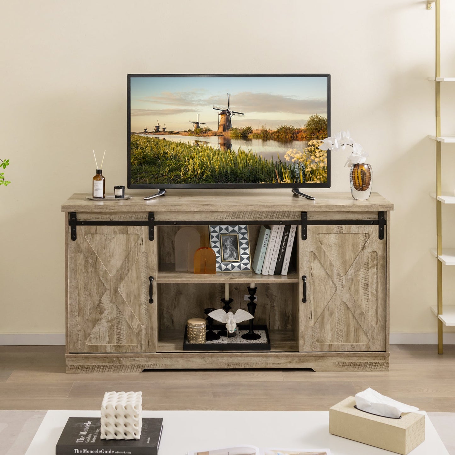 TV Stand with Adjustable Shelves for TVs up to 65 Inches-Grey