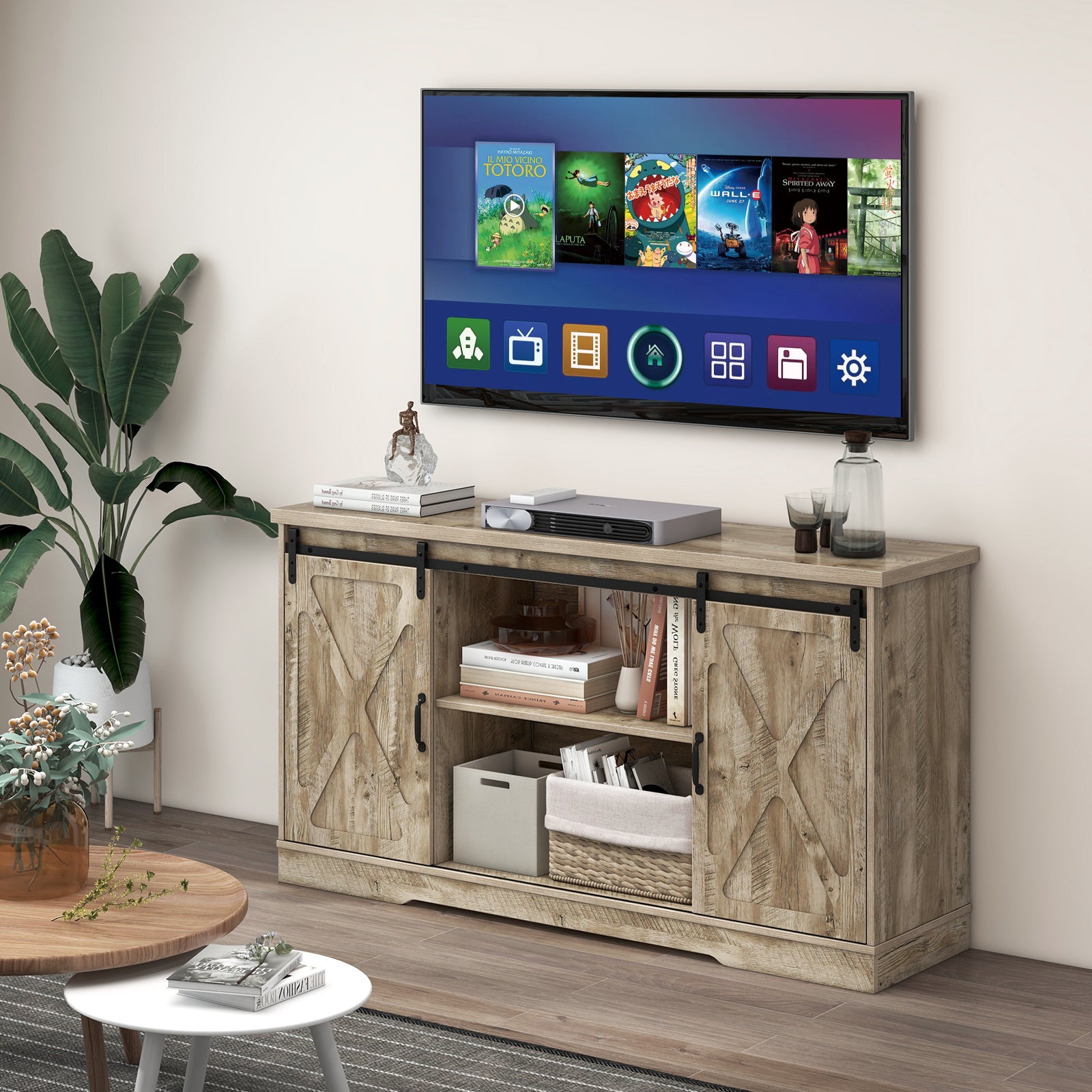 TV Stand with Adjustable Shelves for TVs up to 65 Inches-Grey