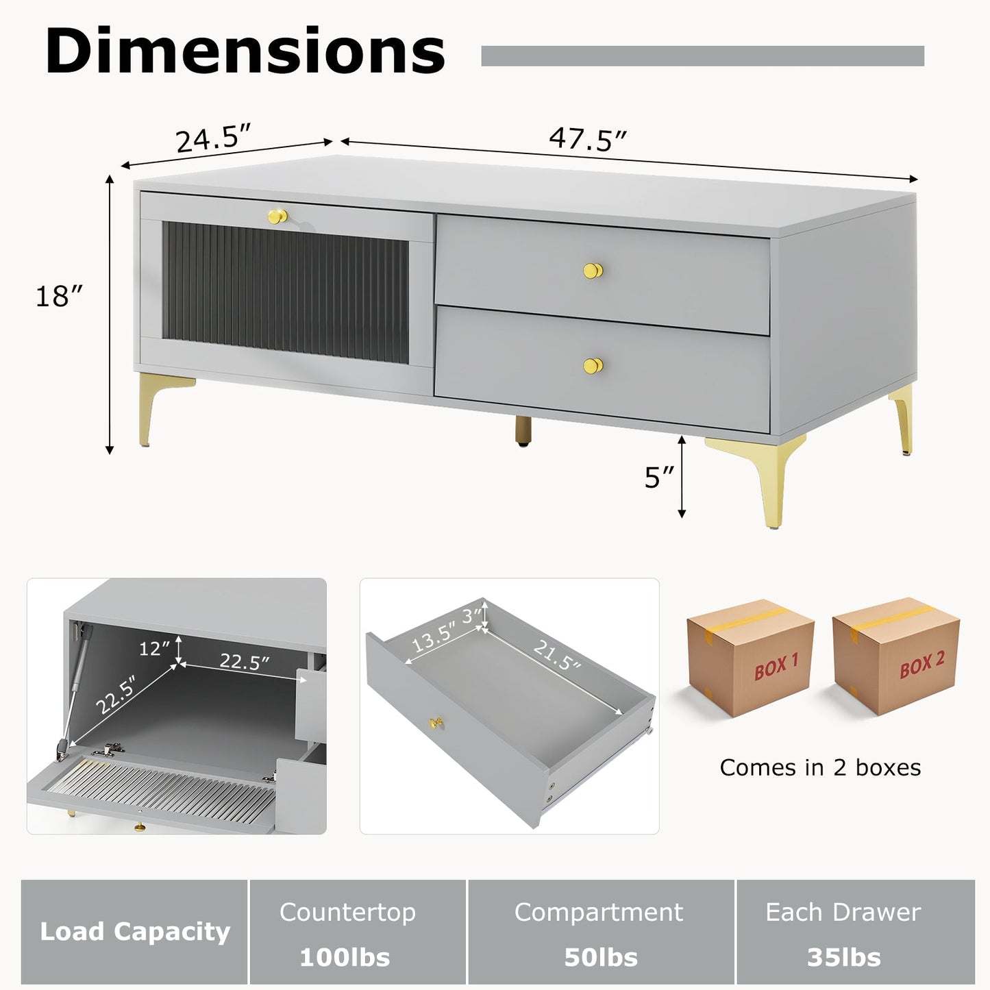 120 cm TV Stand with Compartment for 55-Inch TV-Grey