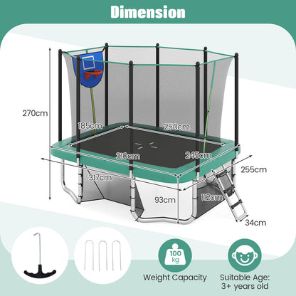 Rectangle Outdoor Trampoline 317 x 255 cm Backyard Trampoline-Green