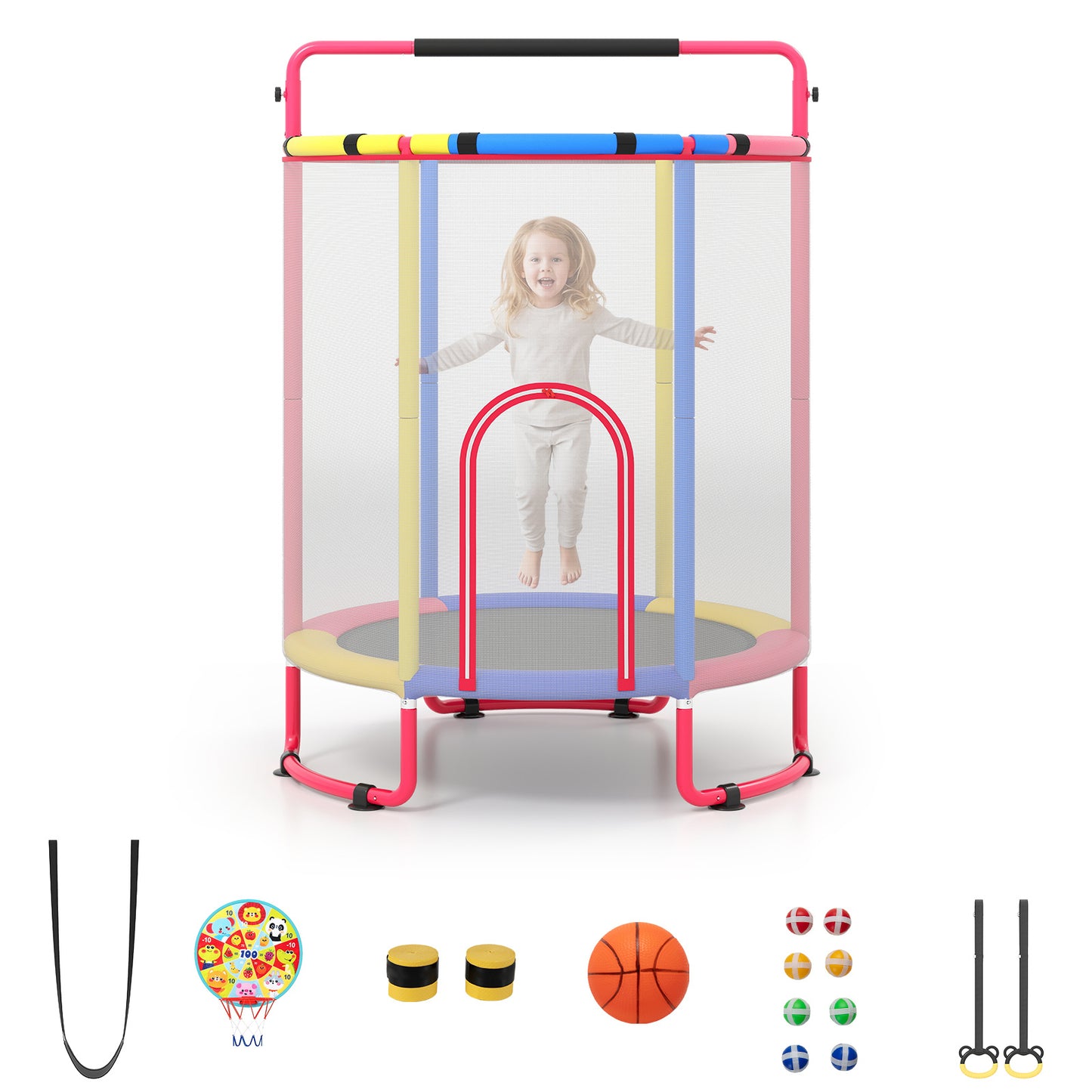 Kids Trampoline with Safety Net for Indoor and Outdoor Use-Multicolor