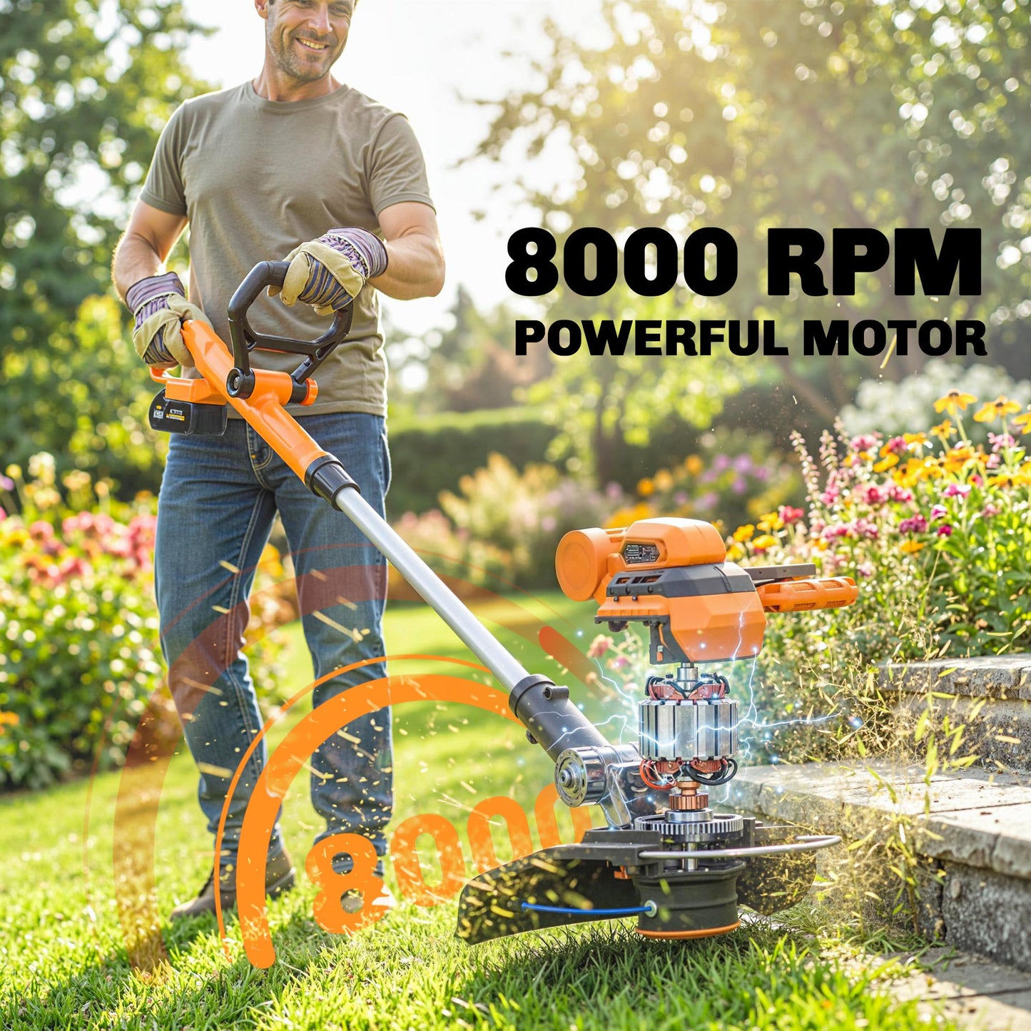 Outsunny Cordless Strimmer with 2 x 4.0Ah Lithium Batteries & Charger, 2-in-1 Lightweight Cordless Grass Trimmer and Lawn Edger