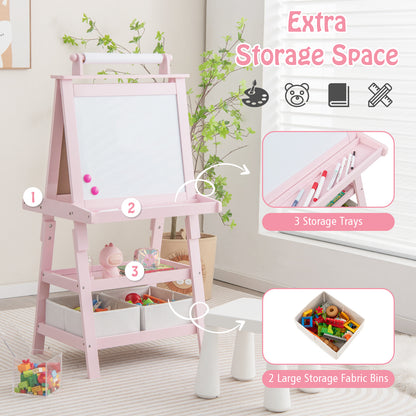 Children's Double-Sided Art Easel with Paper Roll-Pink