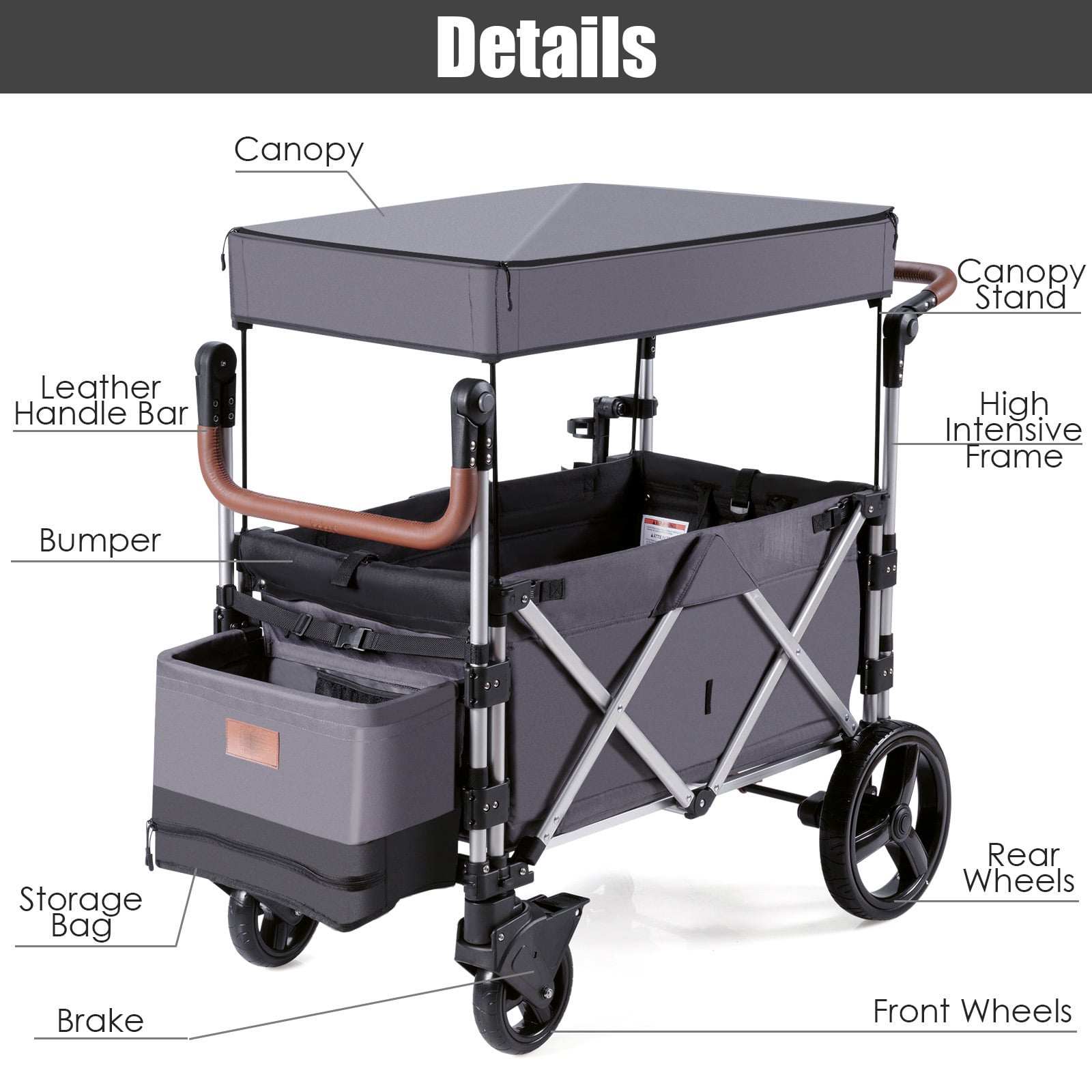 Twin Baby Double Stroller Wagon Push Pull Stroller-Gray