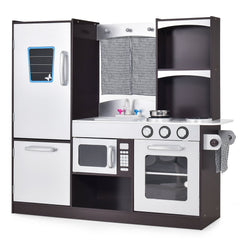 Kids Wooden Play Kitchen Set with Refrigerator Blackboard Sink Oven