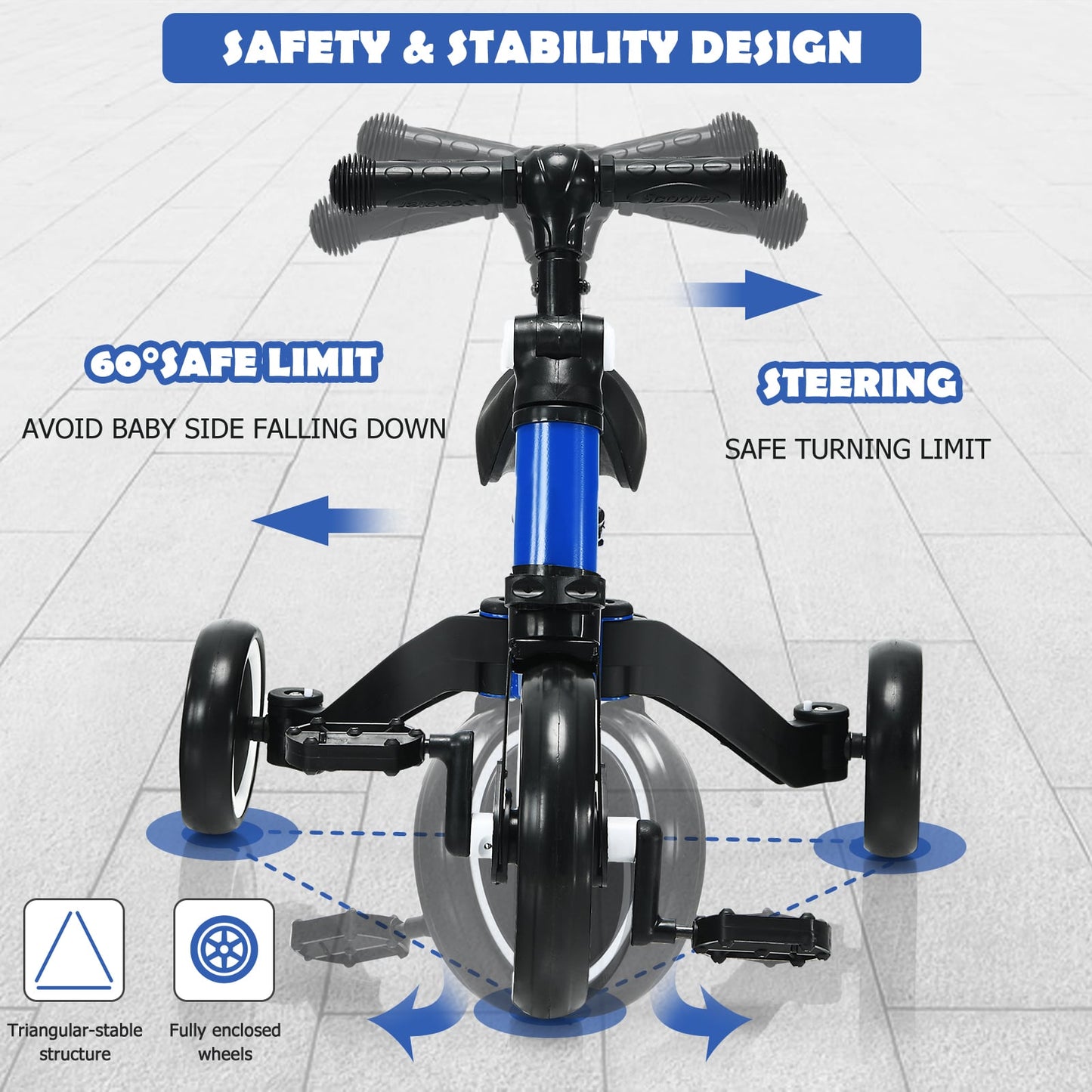 Convertible Balance Bike Kids Trike with Detachable Pedal for 1-4 Years Old Kids-Blue